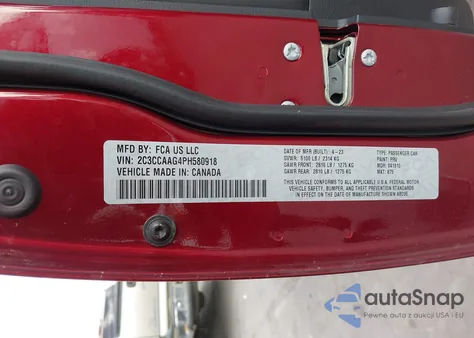 2023 Chrysler 300 Touring из США, поврежденный, VIN 2C3CCAAG4PH580918